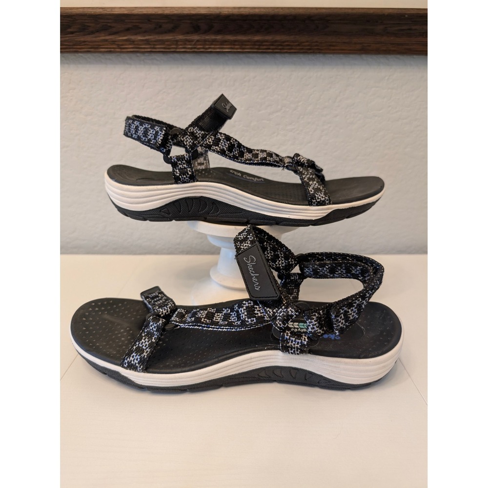 Skechers Outdoor Lifestyle Arch Comfort Sandals Black White Strappy Womens